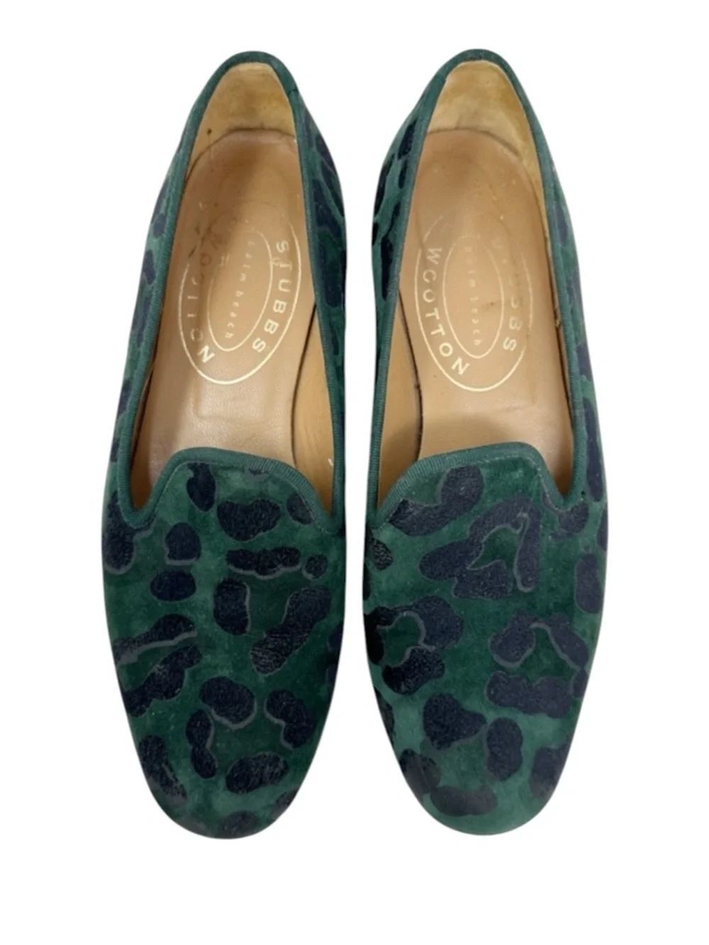 Stubs & Wootton Cheetah Green Suede Loafer Size 8